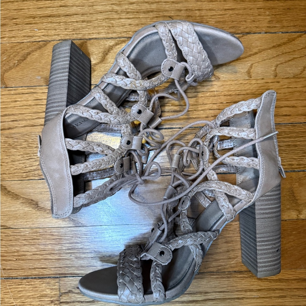 Merona Braided Strappy Heels in Taupe